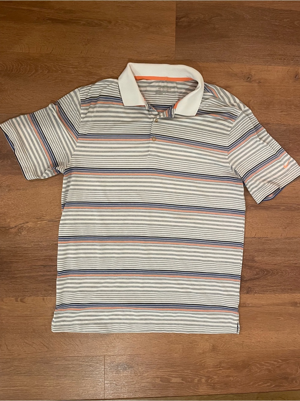 Men’s Nike Golf Tour Performance Dri-Fit Polo Shirt Striped Large White Orange